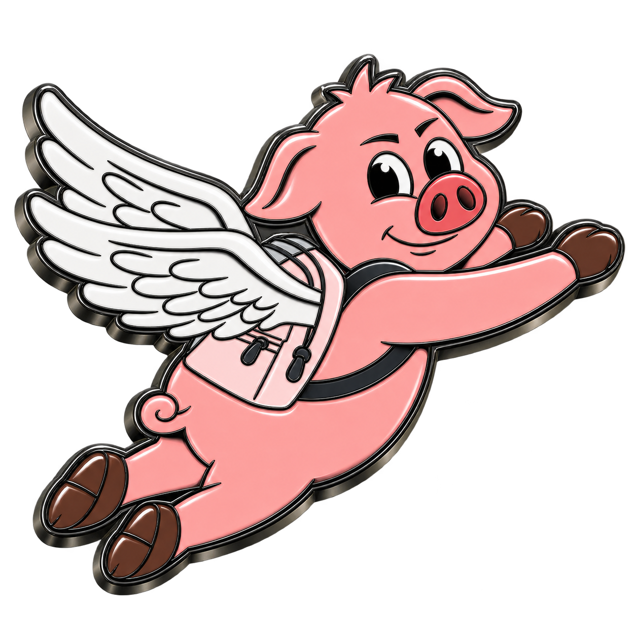 Flying Pig Piggy Backs enamel pin
