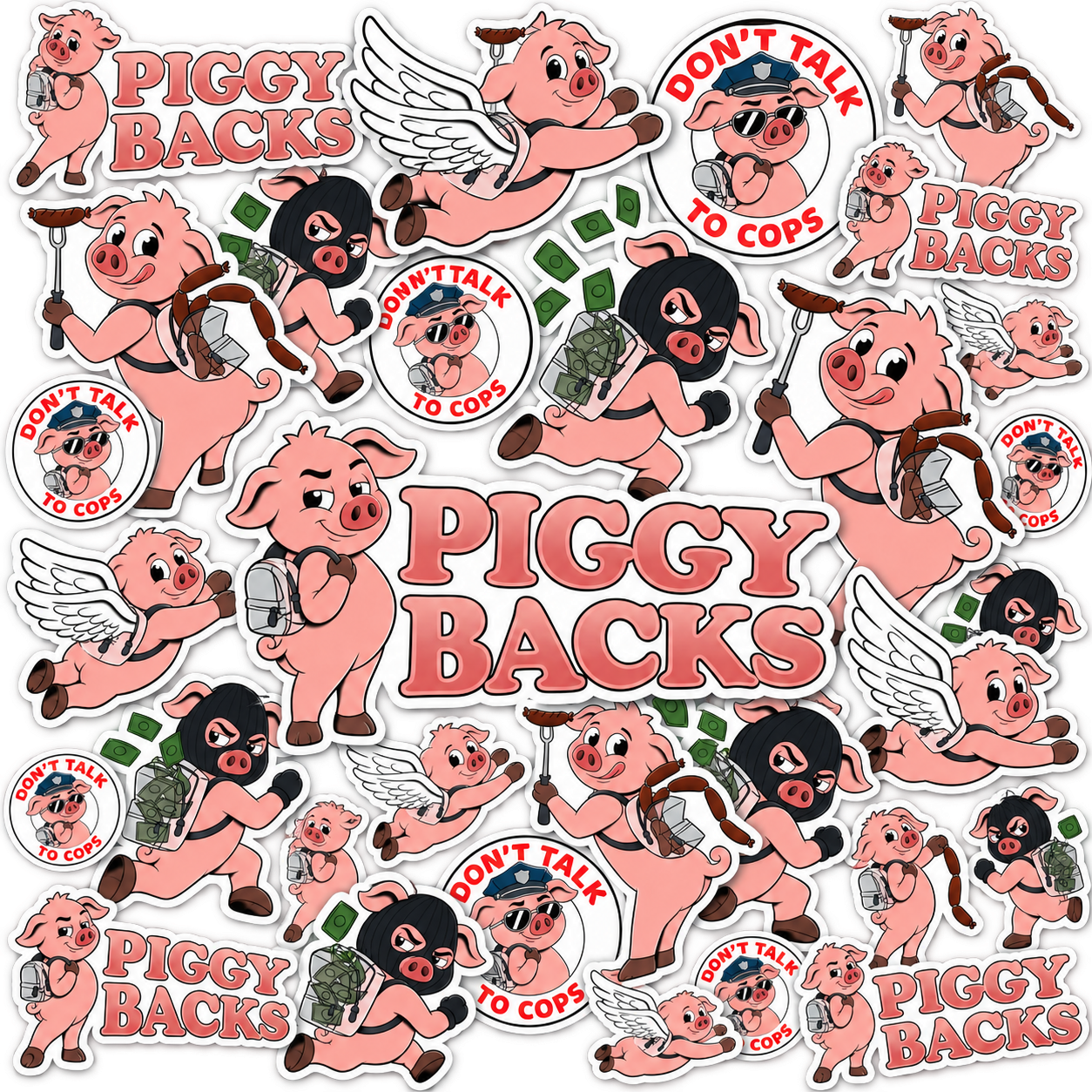 Piggy Backs mascot and logo sticker bomb